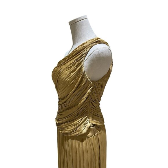 Joie Gold Set Pleated Midi Skirt + One Shoulder Smocked Top Sz M NWT - Picture 9 of 15